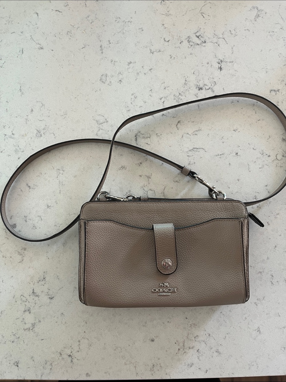 Coach Taupe Leather Pebbled Crossbody Bag